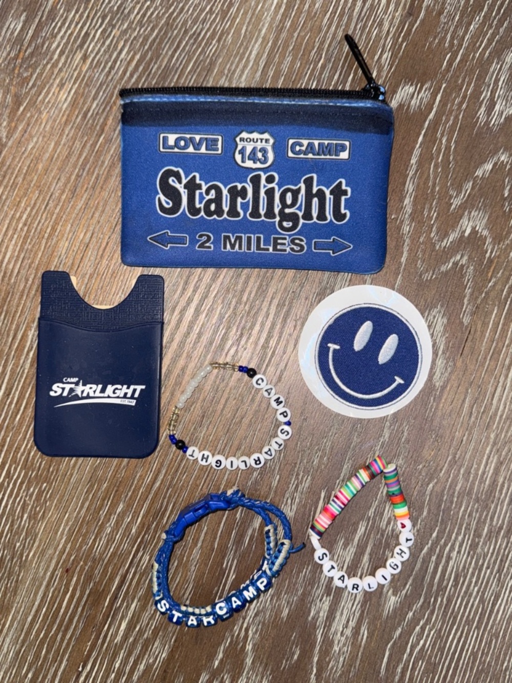 Camp Starlight bracelets, stickers,  phone case bag